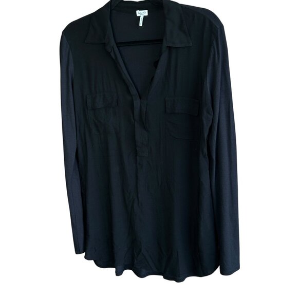 Splendid Black Shirting Long Roll up Sleeve Collar Top Tee Size Medium - Picture 1 of 10